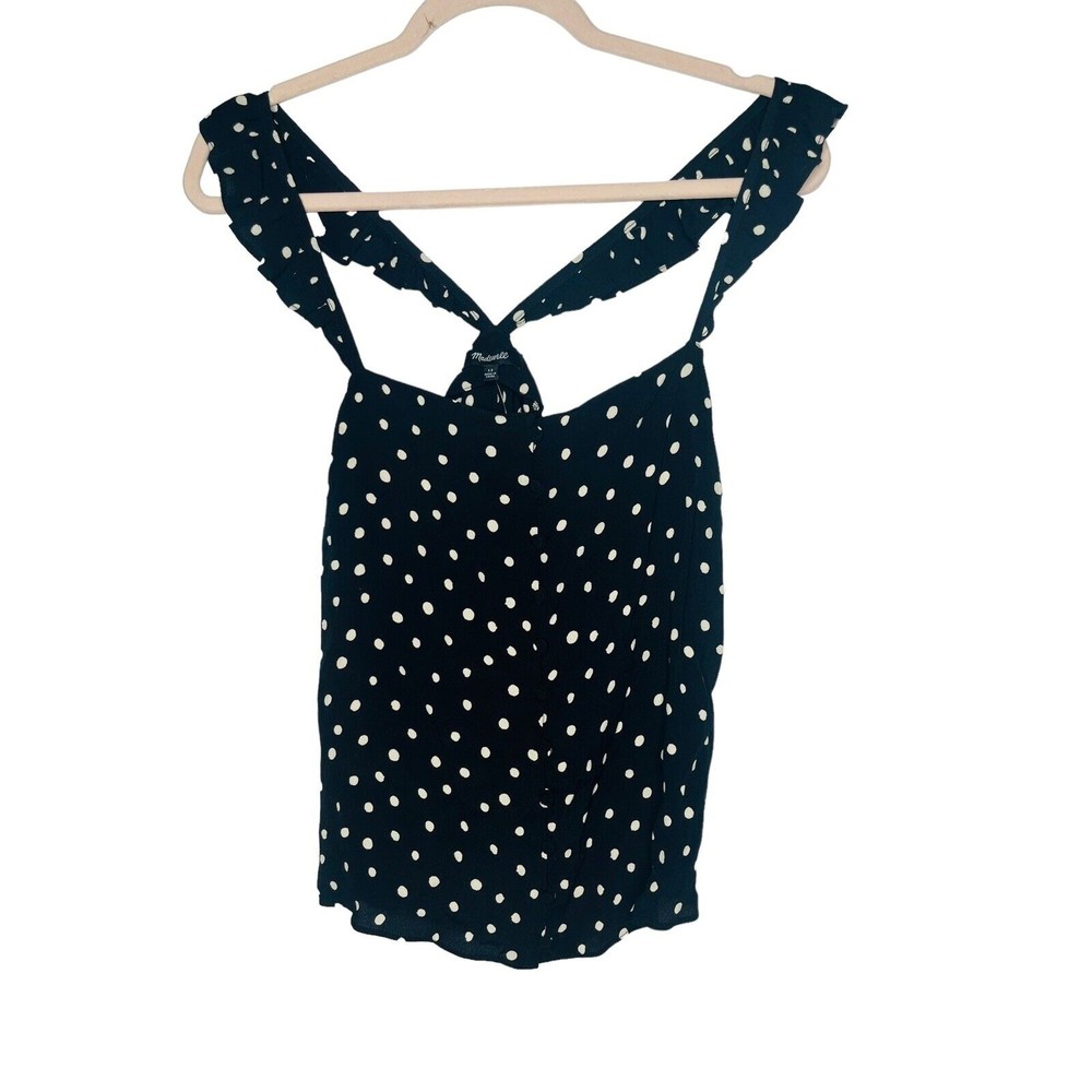 Madewell Women Polka Dot Button Up Tank Top Black And White NWT MSRP $78 Sz 12